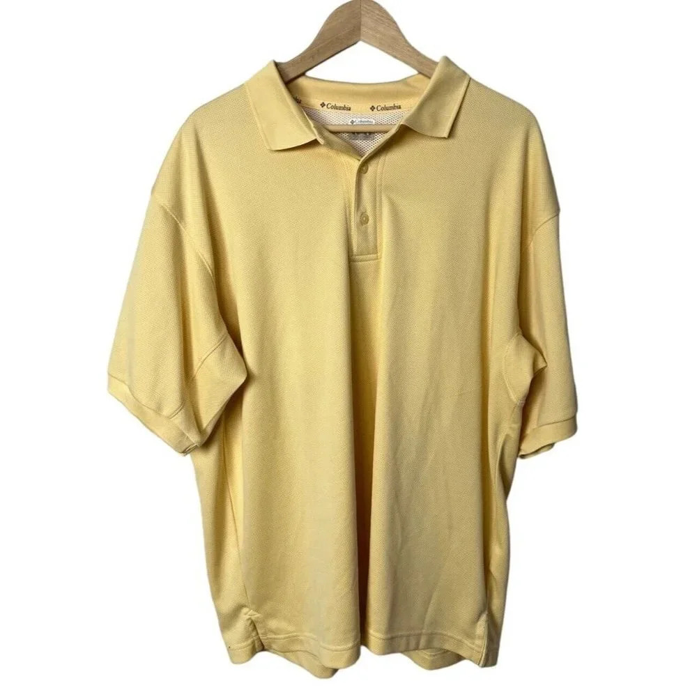 Columbia PFG Yellow Short Sleeve Polo Shirt Vented Size Large Outdoor Sportswear